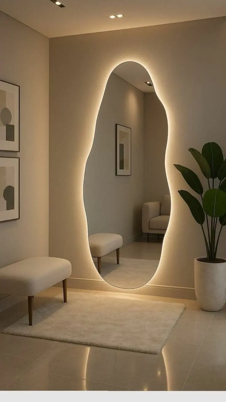 جدار مرايا فاخر مع إضاءة LED